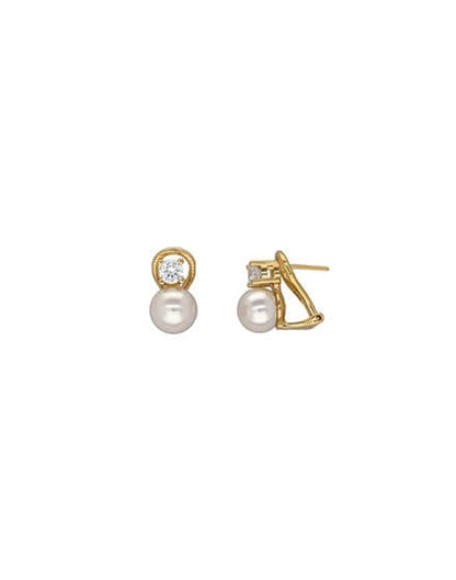 Pearl and Zirconia Earrings Golden Selene