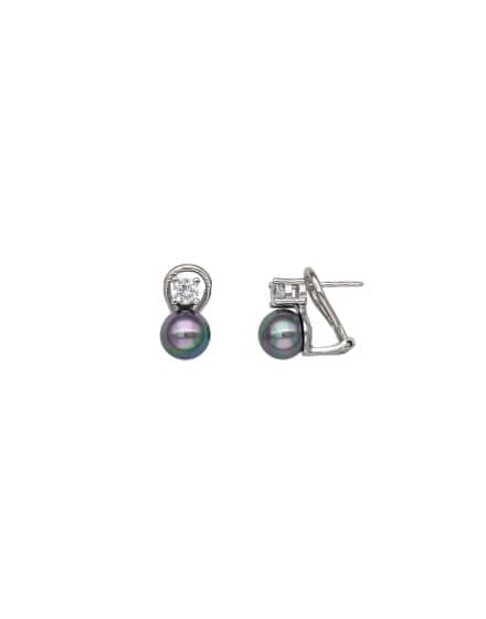 Gray pearl and Zirconia earrings Selene