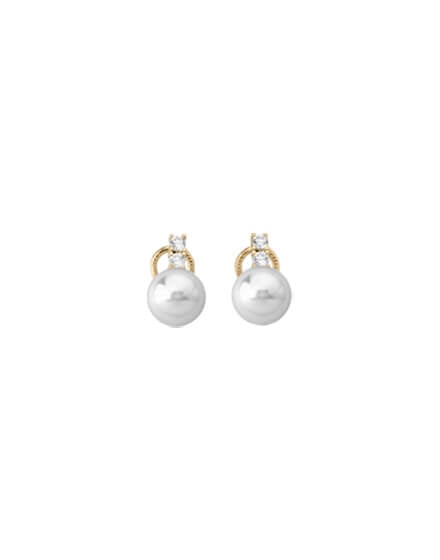 Pearl and Zirconia Earrings Golden Selene