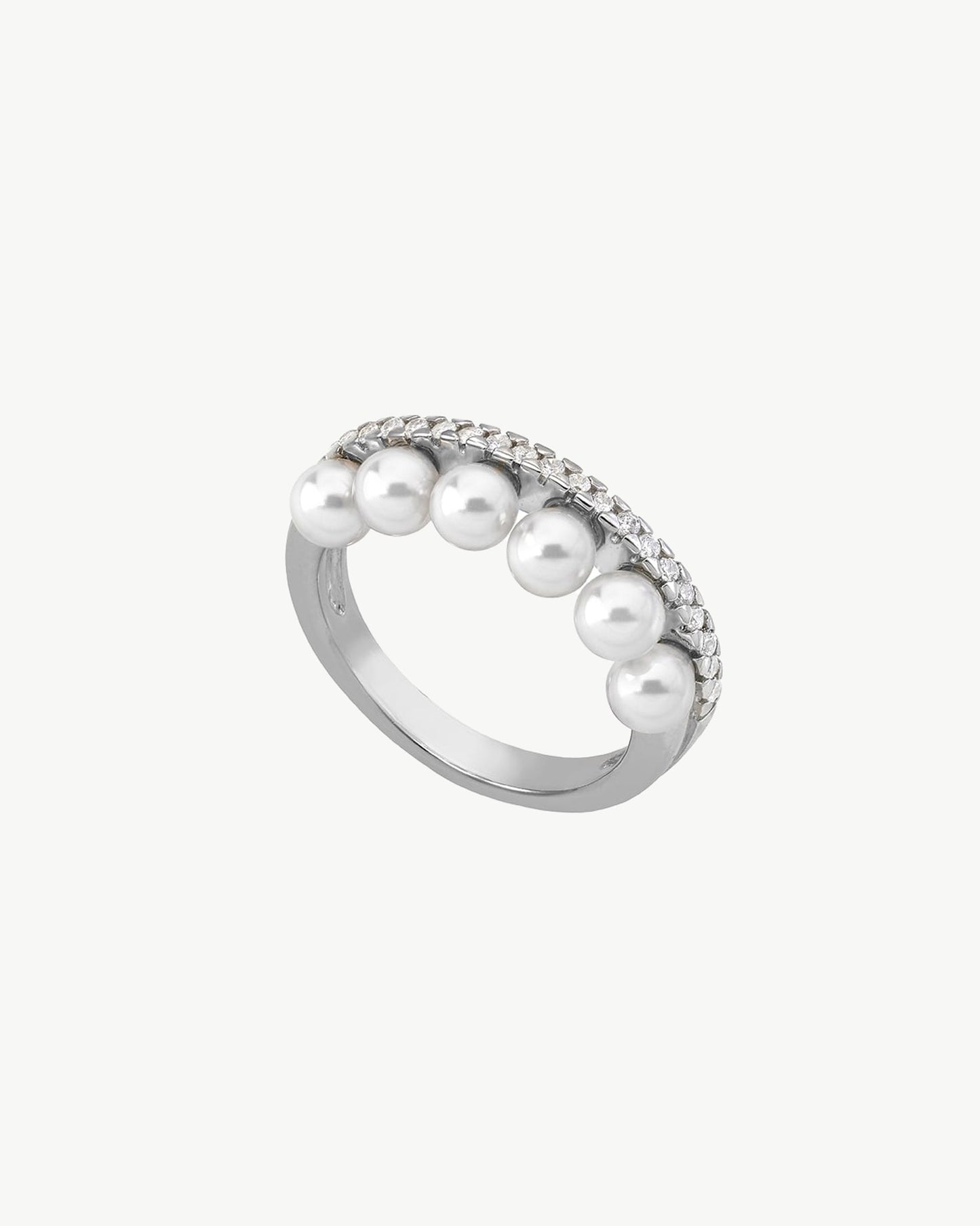 Pearls and Zircons Ring Exquisite