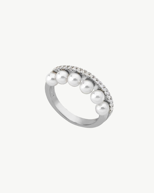 Pearls and Zircons Ring Exquisite