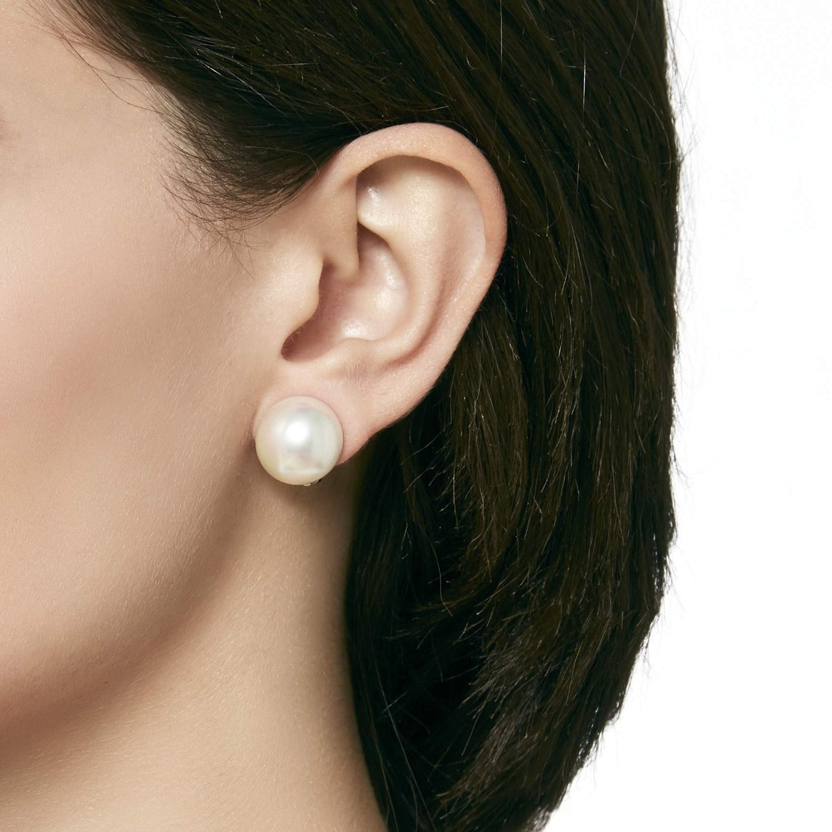 White Pearl Earrings Mabe