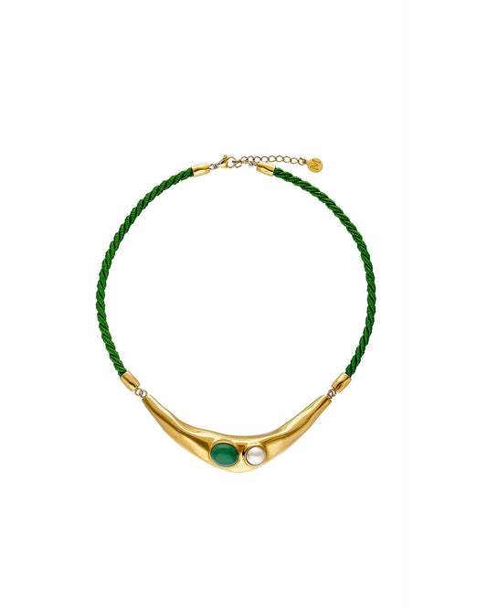 Short Green and Gold Necklace Feme Femme