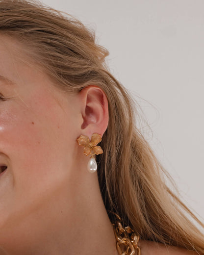 Long Ocher Earrings Flowers