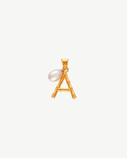 Initial Charm Letter A White Pearl Bamboo Iniciales Bambú