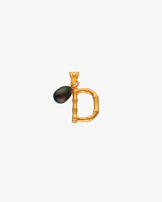 Initial Charm Letter D Tahitian Pearl Bamboo Iniciales Bambú