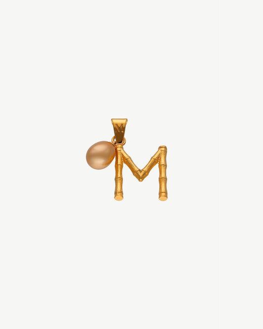 Initial Charm Letter M Pearl Champagne Bamboo Iniciales Bambú