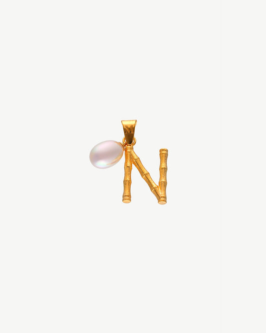 Initial Charm Letter N Pearl White Bamboo Iniciales Bambú