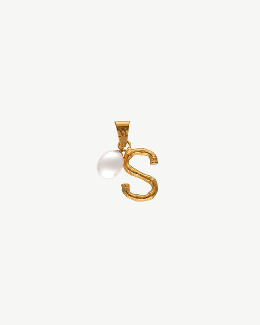 Initial Charm Letter S White Pearl Bamboo Iniciales Bambú