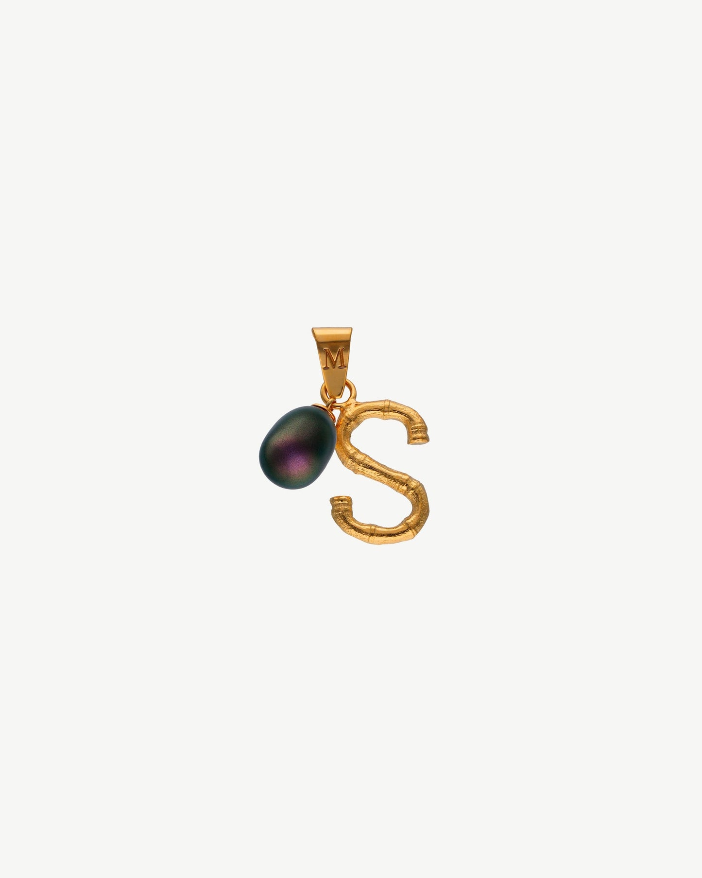 Initial Charm Letter S Tahitian Pearl Bamboo Iniciales Bambú