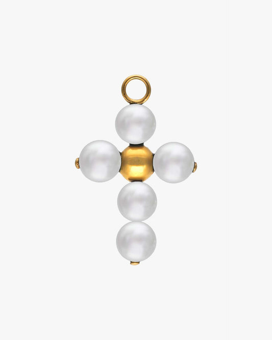 Golden Cross Charm White Pearl 6mm Cruces