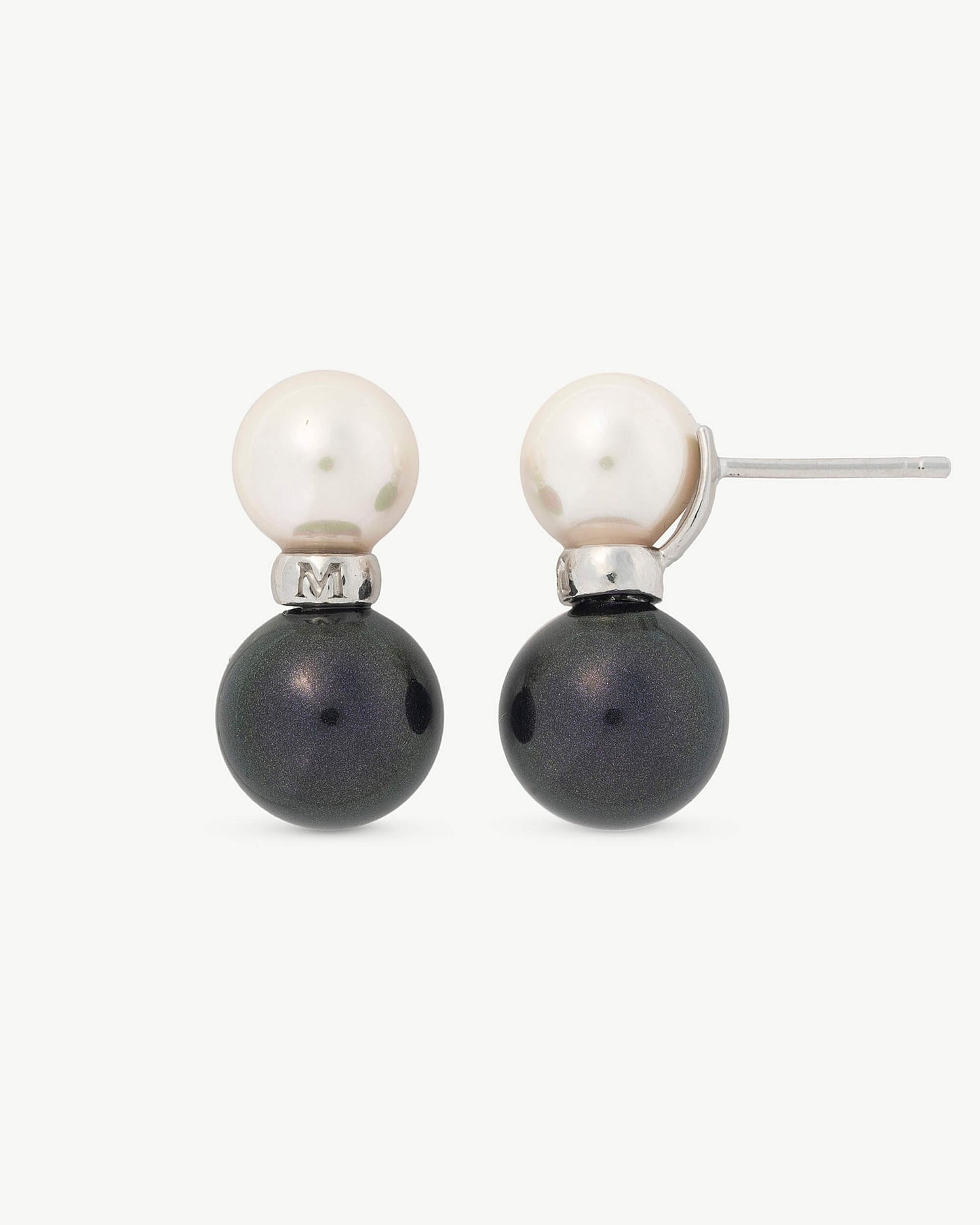 Double White and Black Pearl Earrings Twins & Triplets