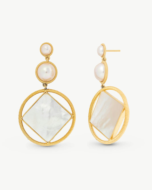 Long Earrings with Square in Mother of Pearl Nacar