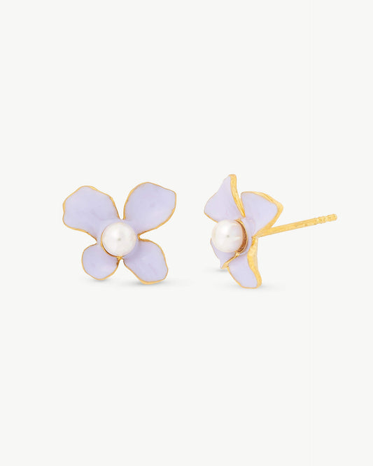 4mm Lilac Pearl Earrings Flowers