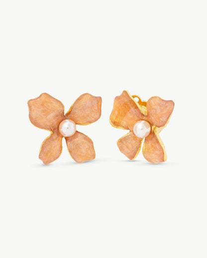 5mm Ocher Pearl Earrings Flowers