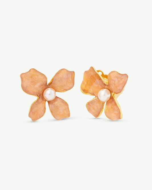 5mm Ocher Pearl Earrings Flowers