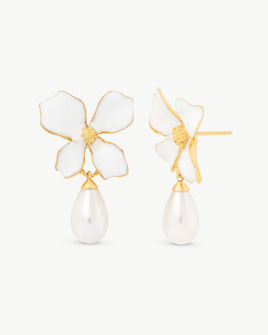 Long White Earrings Flowers