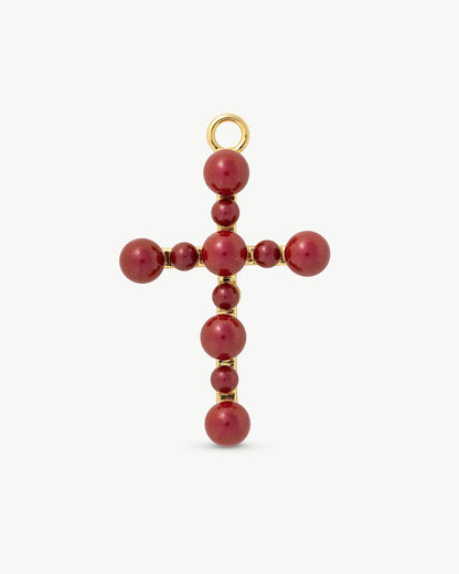 Pearl Cross Charm 4mm and 6mm Red Cruces