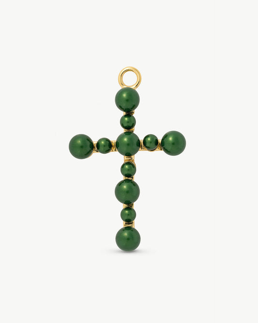 Pearl Cross Charm 4mm and 6mm Green Cruces