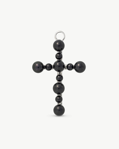 Pearl Cross Charm 4mm and 6mm Black Cruces