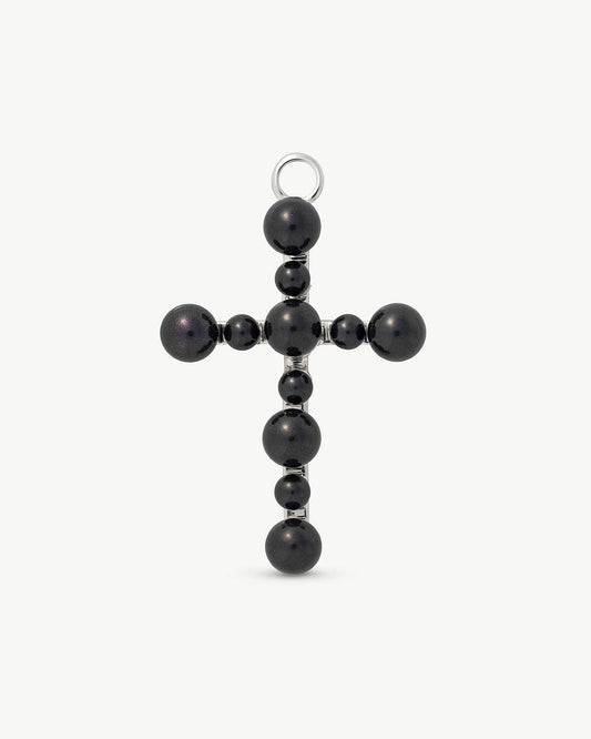 Pearl Cross Charm 4mm and 6mm Black Cruces