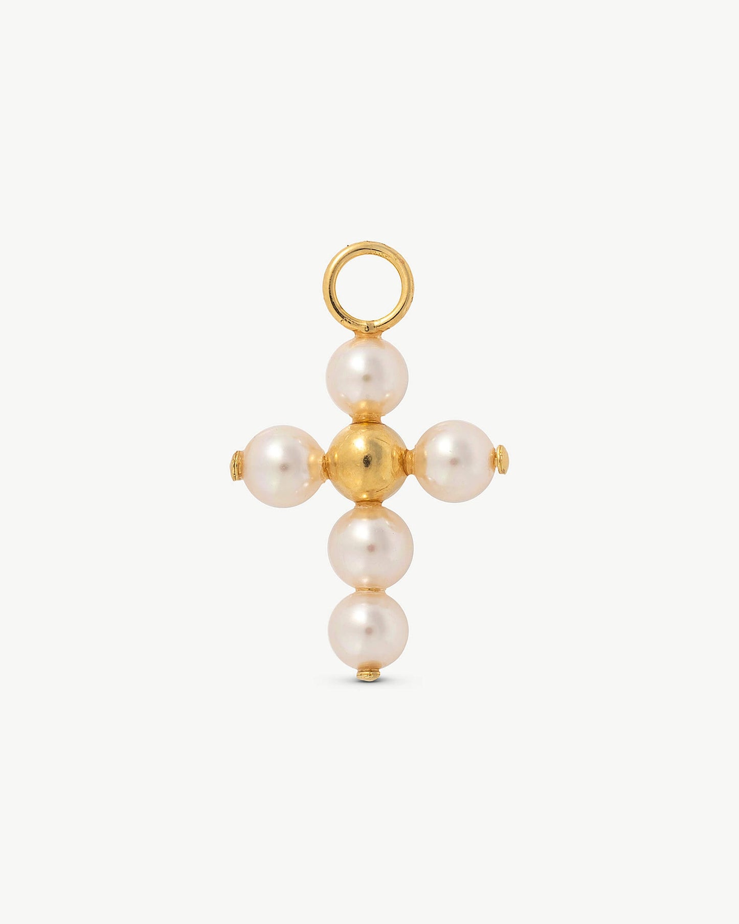 Golden Cross Charm White Pearl 4mm Cruces