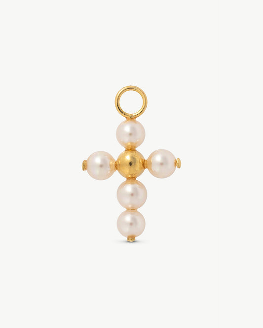 Golden Cross Charm White Pearl 4mm Cruces