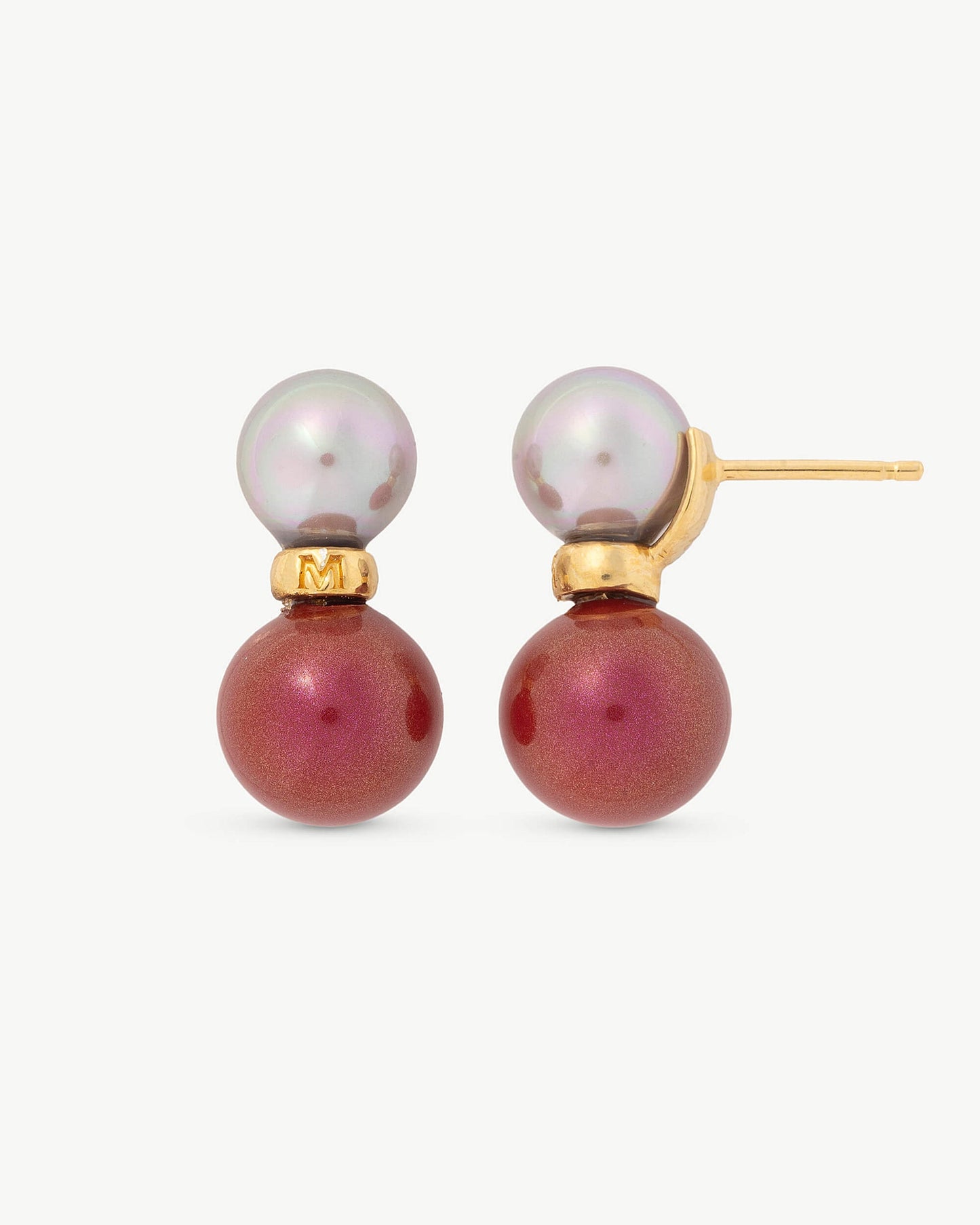 Nuage and Red Double Pearl Earrings Twins & Triplets