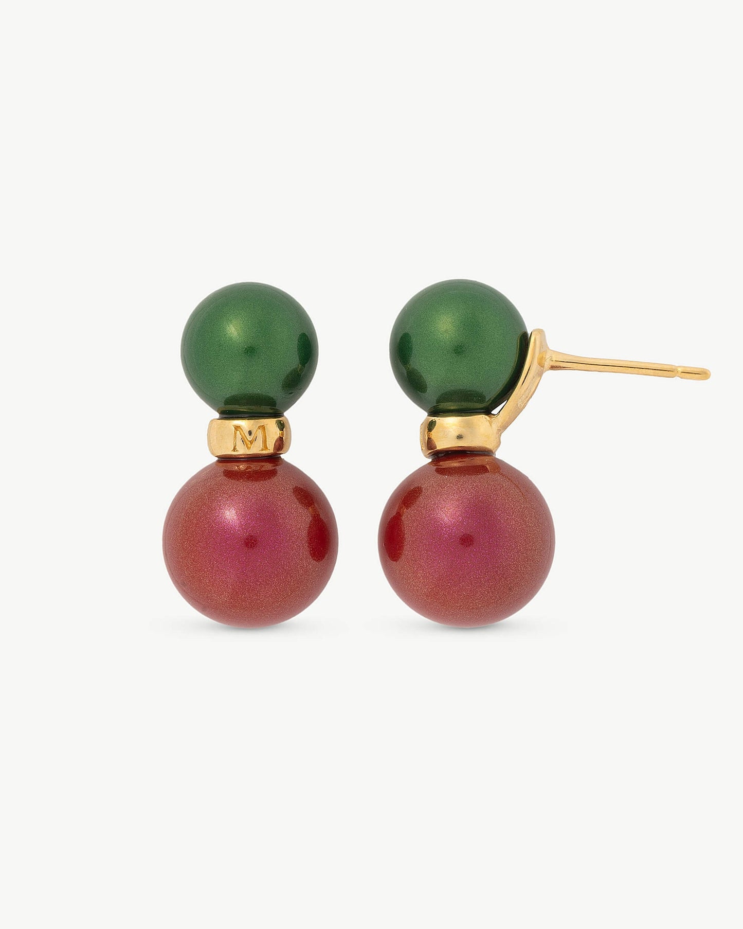 Green and Red Double Pearl Earrings Twins & Triplets