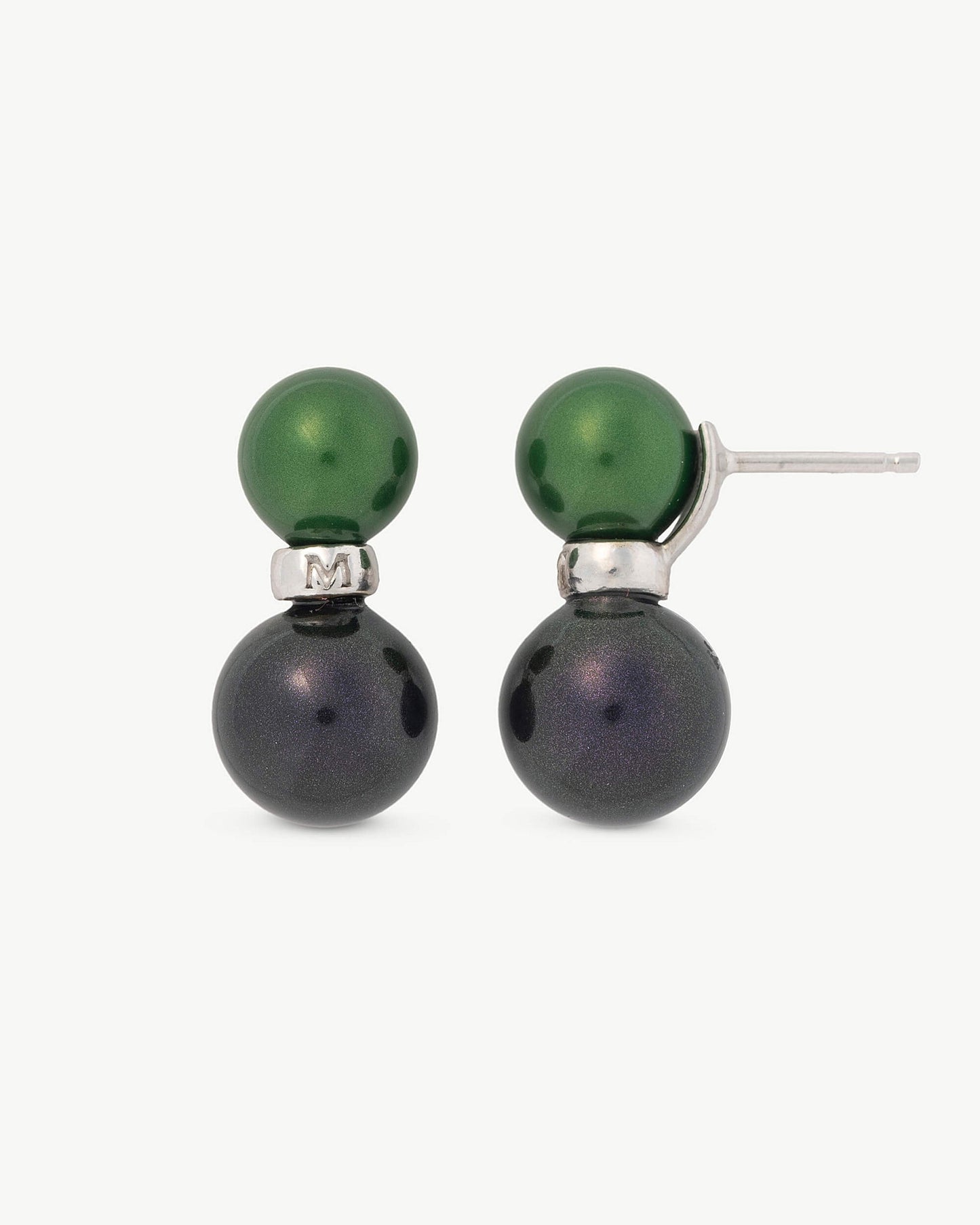 Green and Black Double Pearl Earrings Twins & Triplets