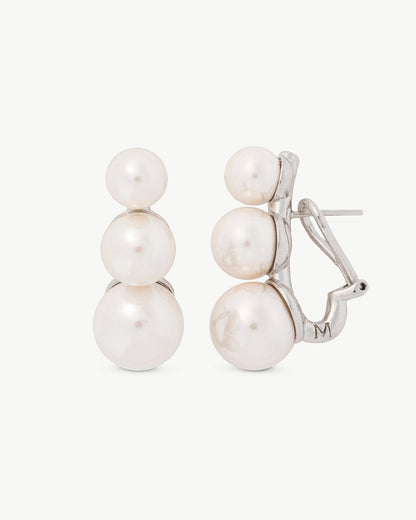 Triple White Pearl Earrings Twins & Triplets