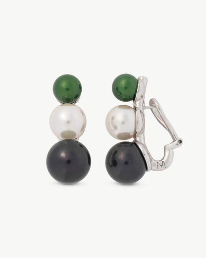 Green, White and Black Triple Pearl Earrings Twins & Triplets