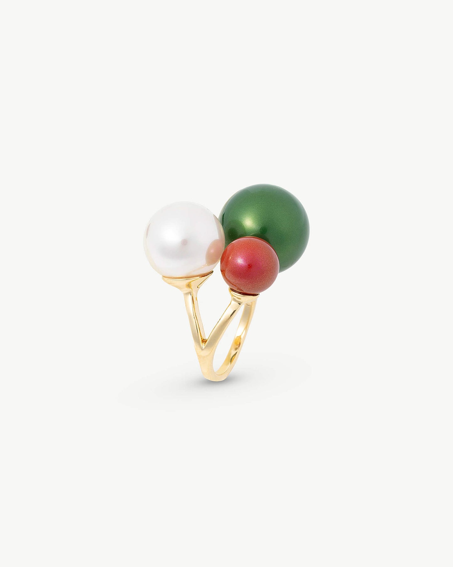 Triple White, Red and Green Pearl Ring Twins & Triplets