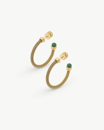 Golden Earrings Two Green Pearls Tender