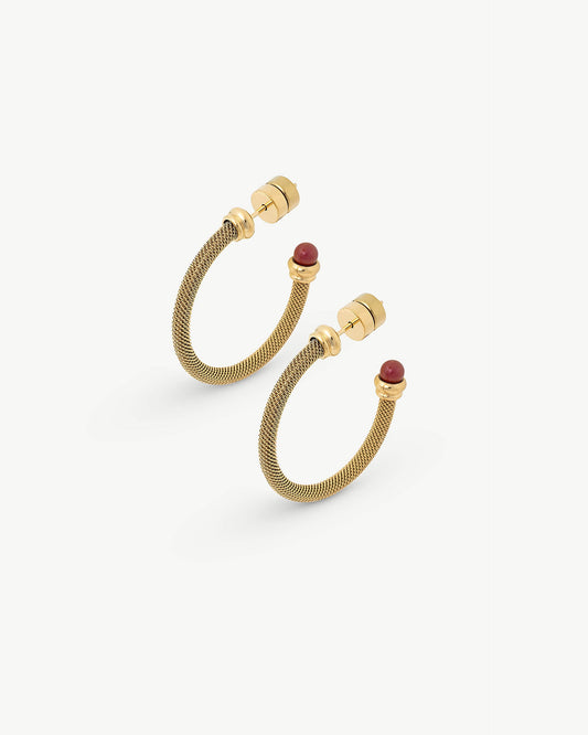 Golden Earrings Two Red Pearls Tender