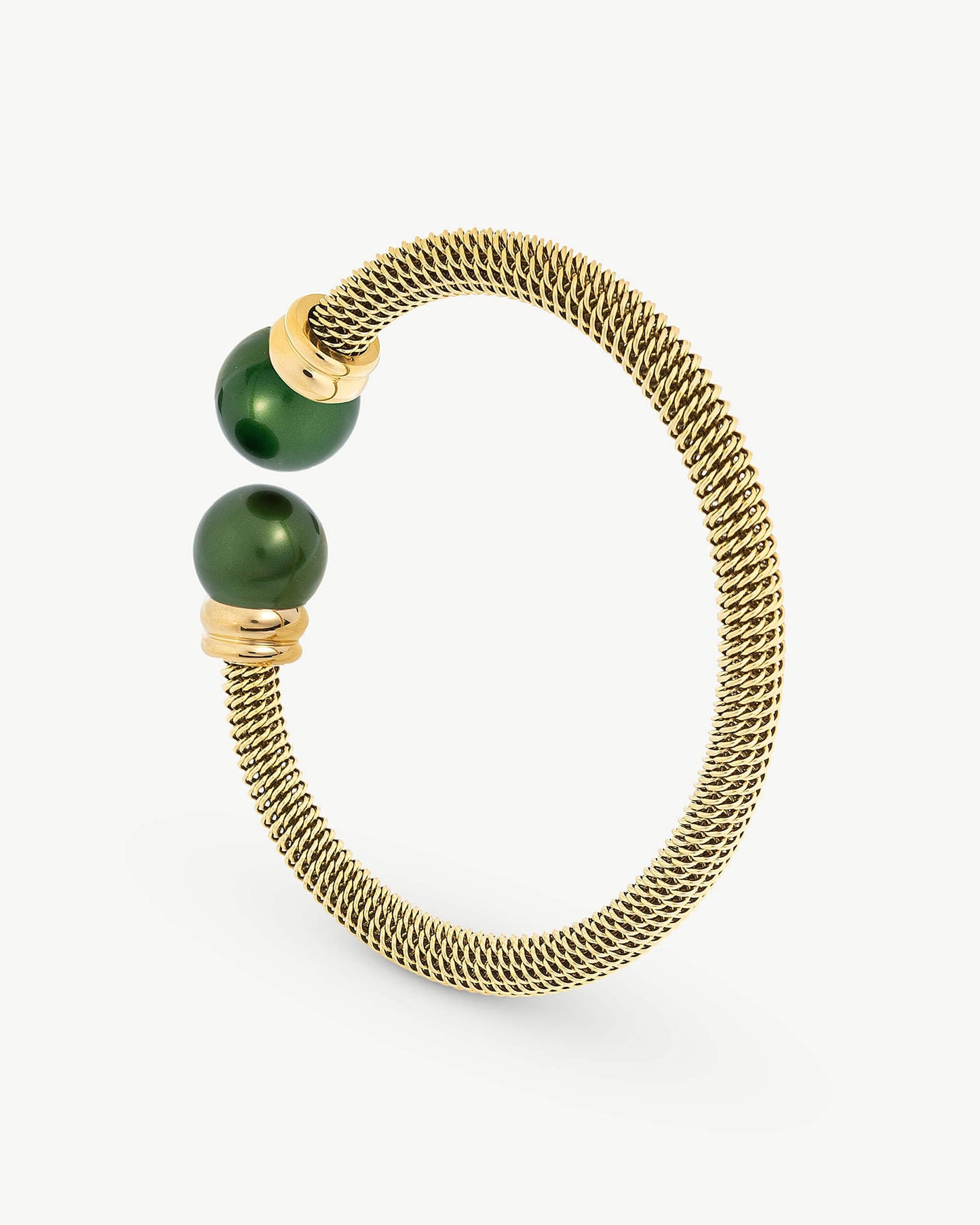 Golden Bracelet Two Green Pearls Tender