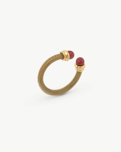 Golden Ring Two Red Pearls Tender