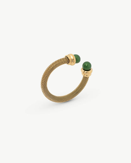 Golden Ring Two Green Pearls Tender