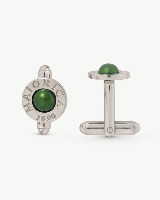 Green Pearl Cufflinks Circle