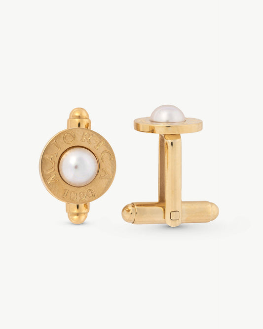 White Pearl Golden Cufflinks Circle