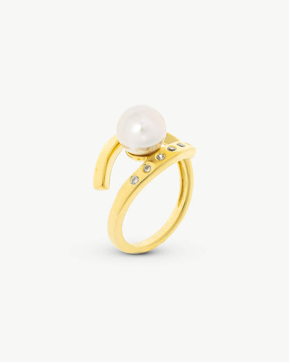 Golden Pearl and Zircon Ring Selene