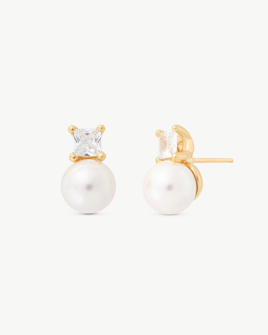 8mm Golden Pearl Earrings Selene