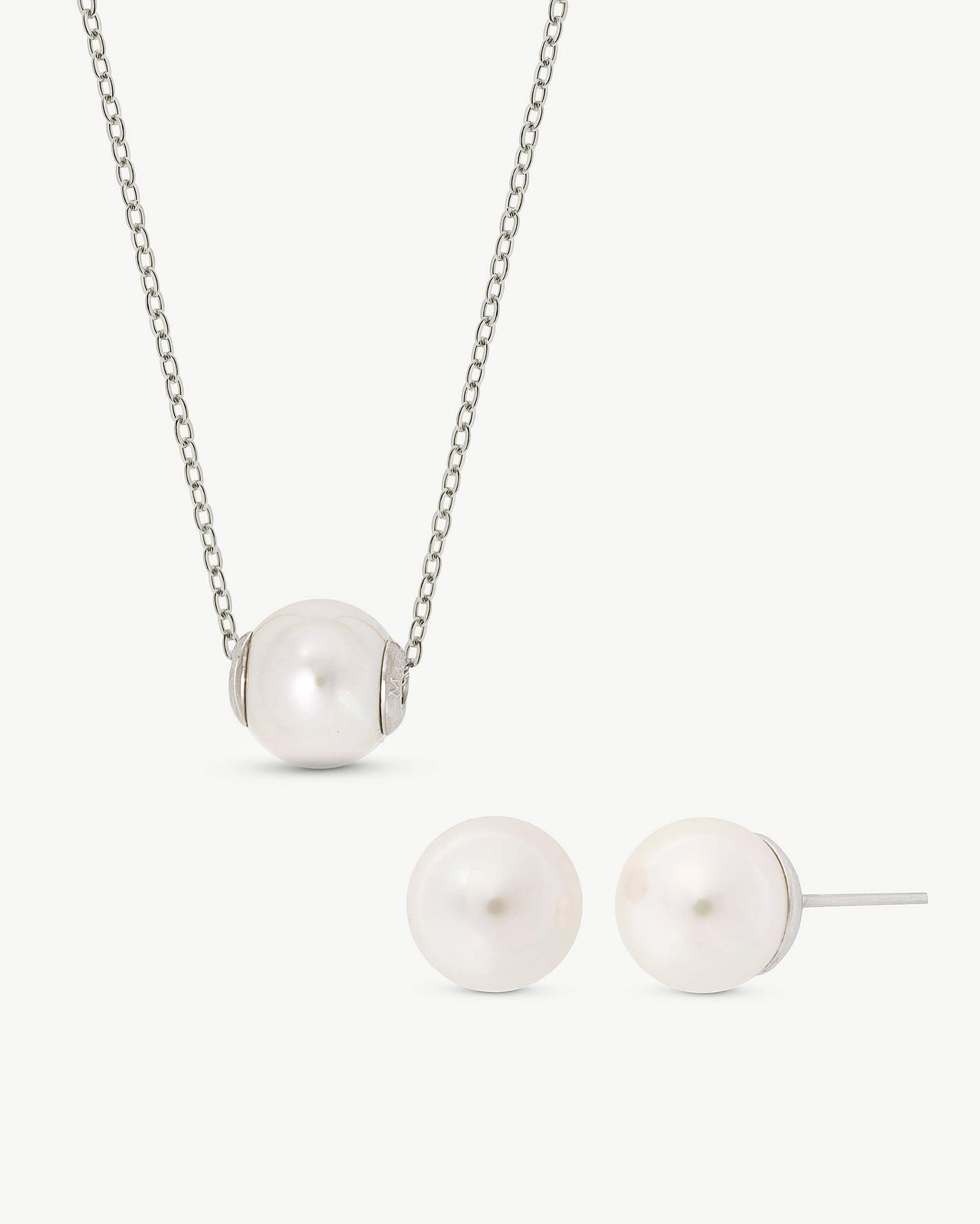 Set of 8mm Pearl Earrings and 12mm White Pearl Pendant Nuada